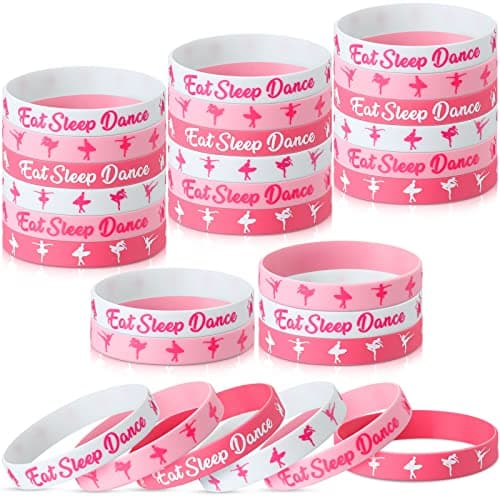 30 Pcs Ballet Dance Party Rubber Bracelets Cheerleading Dance Party Favors Girl Gymnastics Dancer Team Gifts Pink Inspirational Silicone Wristband Stretch Motivational Band Gymnastics Bracelet Women