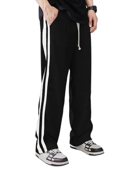 FN3 Loosefit Side Stripe Trackpants for Men || Lower Trackpants Black