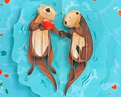Flying Meow Otters Love 3D Pop-Up Card - Handcrafted Greeting Card for BirthDay, Annivesary, Sympathy, Thank You Occasion (Otters)