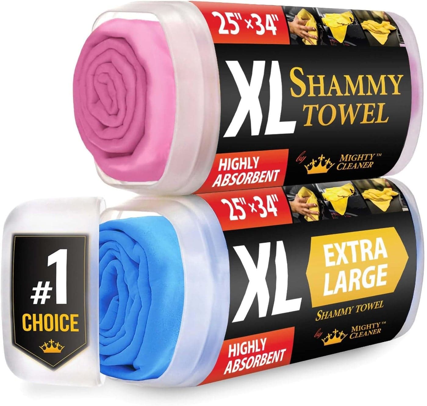 Mighty Cleaner Premium XL Shammy Towel for Car - 2 Pack (34"x25") - Super Absorbent Chamois Cloth