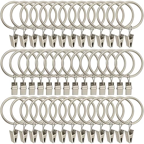 LLPJS 40 Pack Metal Curtain Rings with Clips Curtain Clip Rings Hooks for Hanging Drapery Drapes Bows Curtain Rod Rings 15 inch Interior Diameter Matte Silver