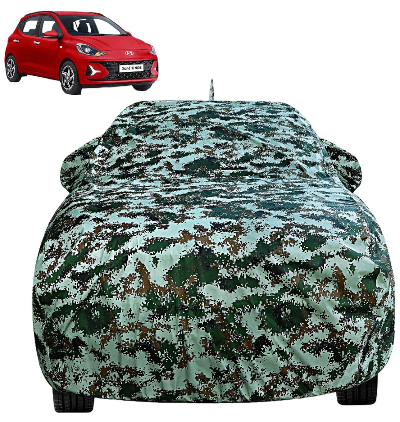 Auto Hub Waterproof Car Cover Compatible with Hyundai Grand I10 with Mirror & Antenna Pocket, Soft Cotton Lining, Waterproof Grand I10 Car Cover- Forest Look - Multicolor
