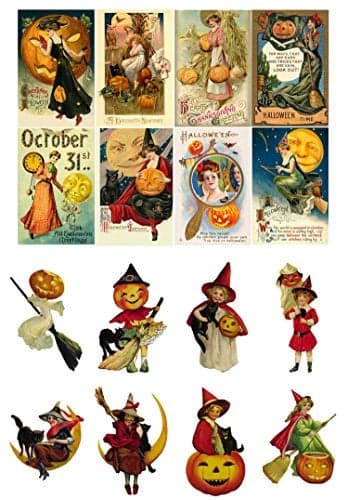Decoupage Paper Pack 10sheets A4 8x12 Halloween Witch Pumpkin FLONZ Vintage Paper