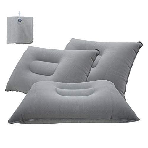 LiXiongBao 3 Pack Ultralight Inflatable Pillow Small Squared Flocked Fabric Air Pillow for Beach Hiking,Camping,Traveling,Napping,Desk Rest,Neck &Lumbar Support(Grey)