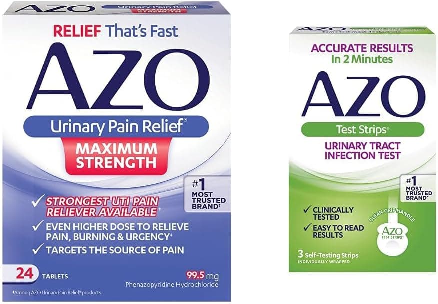 AZO Urinary Pain Relief Maximum Strength 24 Count Urinary Tract Infection Urinary Tract Infection UTI Test Strips Accurate Results in 2 Minutes 3 Count