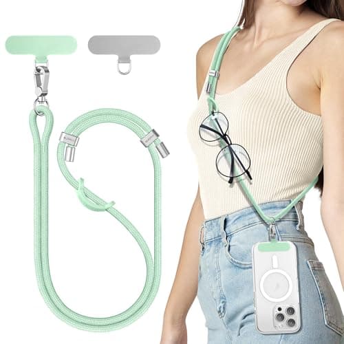SURPHY Phone Lanyard Adjustable Phone Strap Crossbody with 2 Pack Phone Tether Tab Premium Metal Buckles SkinFriendly Universal Cell Phone Lanyard Crossbody for Women and Men Green