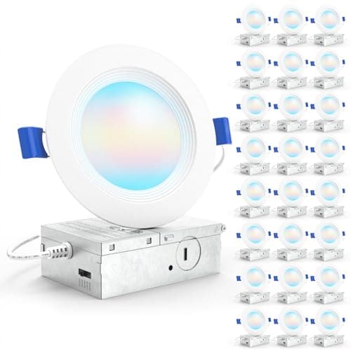 Sunco 24 Pack 4 Inch LED Recessed Light, Ceiling Canless Recessed Lights, Baffle Trim, 850 LM, 10W, Selectable CCT 2700K/3000K/4000K/5000K/6000K, Dimmable with Junction Box
