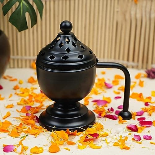 ServDharm Incense Burner Dhoop Dani Dhuni Diameter 3.5 in(Metal, Round, Black)