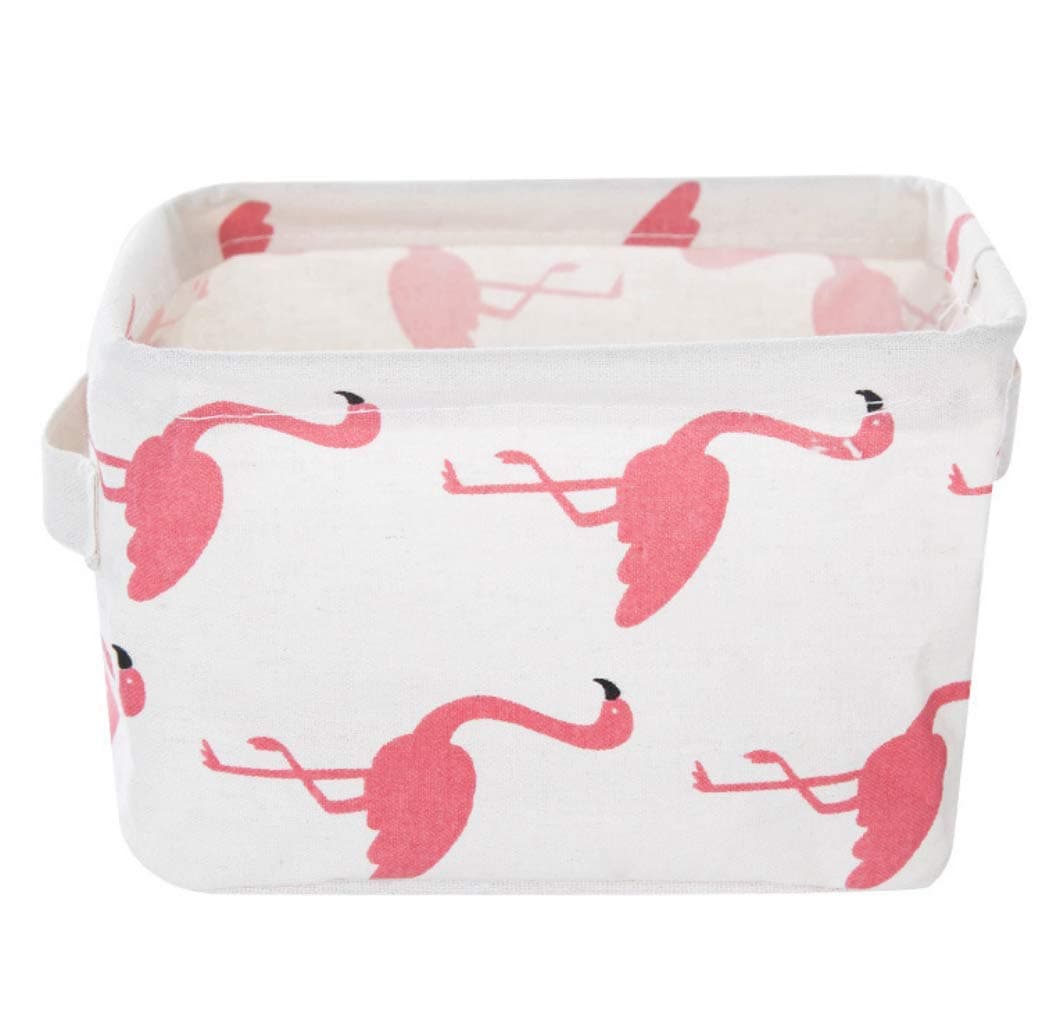 KolorFish Cute Fabric Storage Basket Bins, Home Decor Canvas Organizers Bag, Storage Bins Basket for Adult Makeup, Baby Toys Liners, Books (1 Unit, White Flamingo)