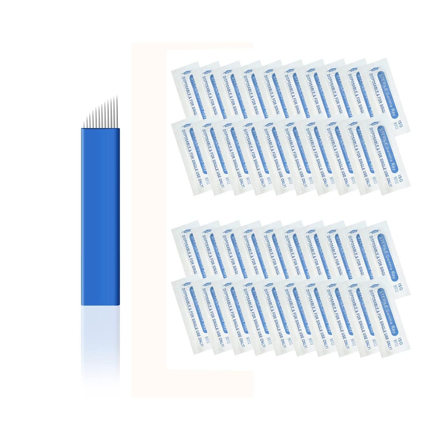 Pinkiou 50 Pcs Microblading Blade Micropigmentation Brow Lamination Makeup Manual Eyebrow Henna Disposable Sloped Needle Pin Bevel Shading 12Pin