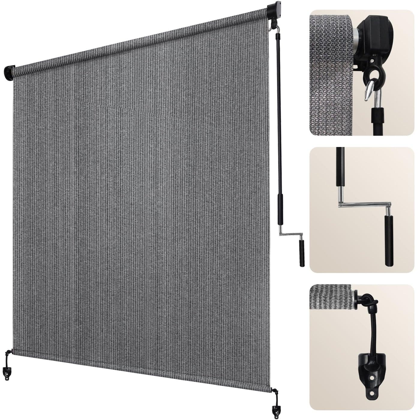 Artpuch Outdoor Roller Shade 8 W x 8 H Gray Exterior Cordless Patio Shades Roll Up Blinds with Spliced Pole Design 2 Poles OnePiece Fabric