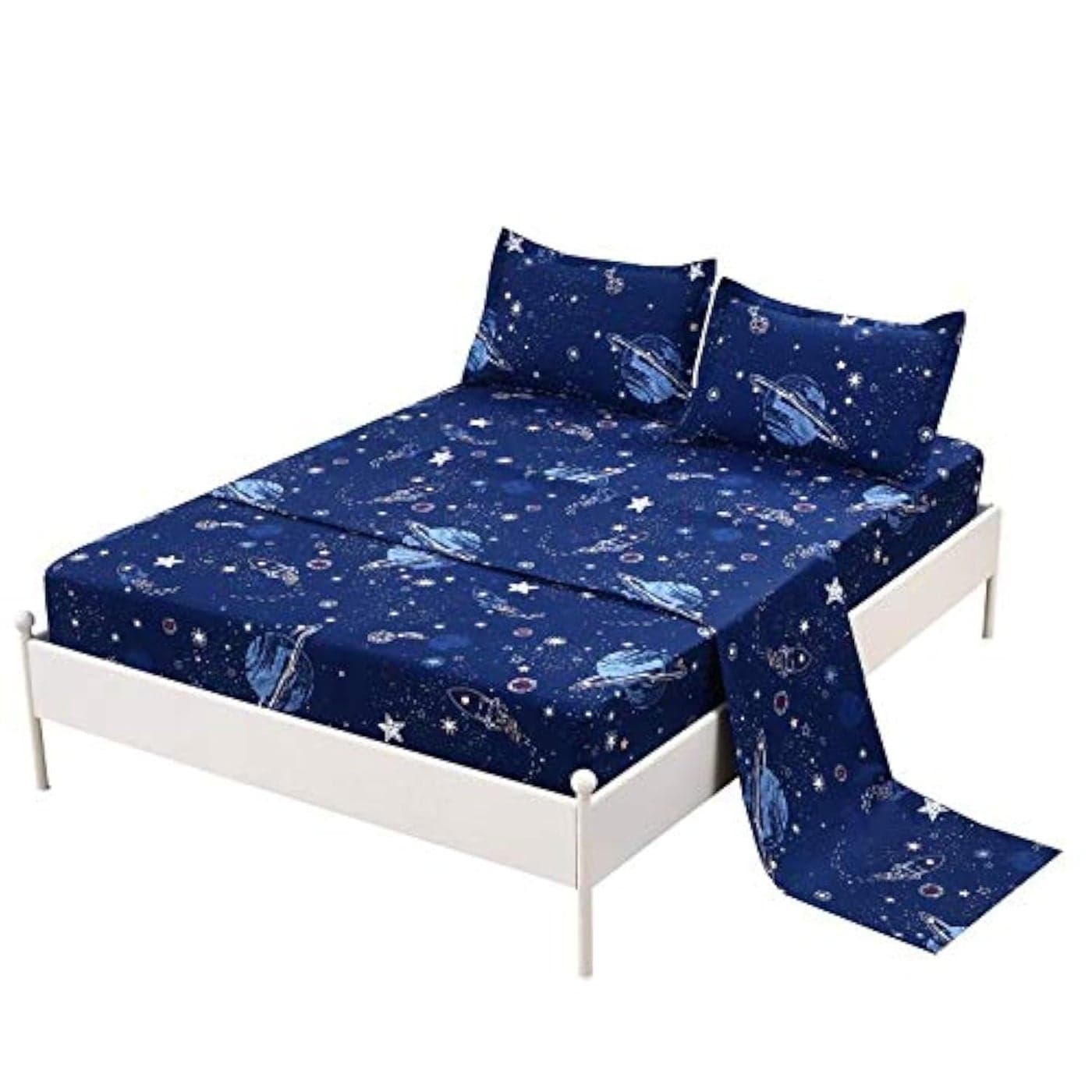 MAG 4 Pcs Bedding Set Space Sheets Galaxy Sheets Planets Stars Rockets Twin Sheet Set for Kids Teens and SpaceLovers Super Soft Microfiber Twin Size