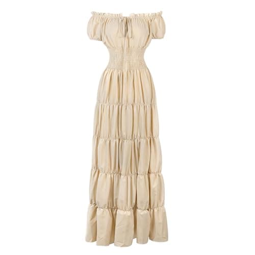 Zhitunemi Renaissance Costume Women Dress: Medieval Costumes for Women Renaissance Dresses - Peasant Cottagecore Theme Party Beige S
