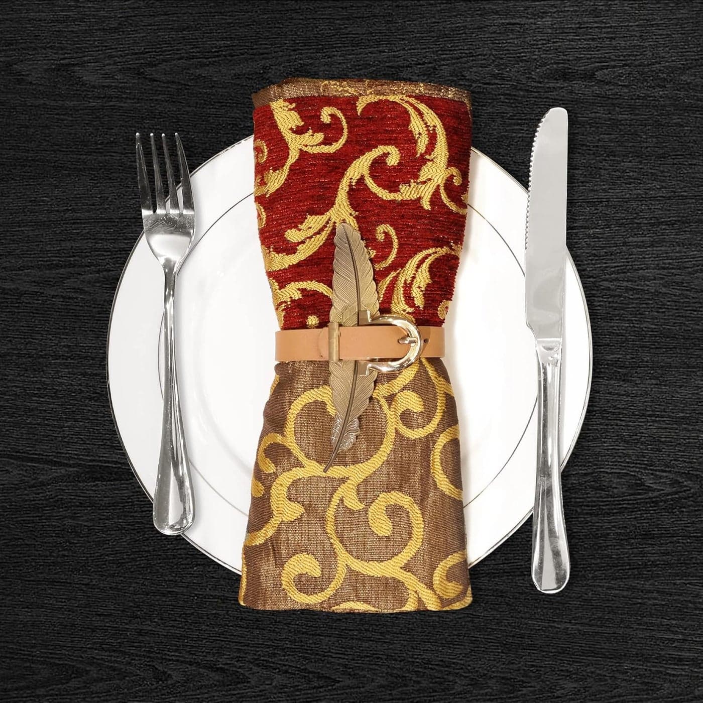 Loom and Mill Luxury Christmas Cloth Napkins 18x18 inch 4 Pack Patchwork Damask Jacquard Dinner Napkins for Dining Kitchen Party Holiday Decorations Durable Washable NapkinRed Gold 18x18in
