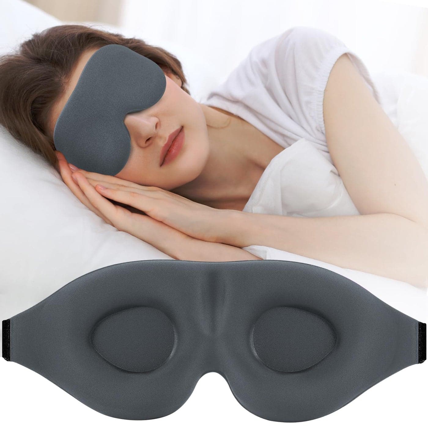 ZGGCD Sleep Mask for Side Sleeper Light Blocking Sleeping Eye Mask for Women Men 3D Contoured Cup Night Blindfold Luxury Eye Cover Eyeshade with Adjustable Strap for Travel Nap Grey