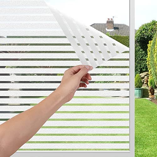 HOME13™ Frosted Glass Window Film Self Adheisve Decoartive Window Privacy Film Heat Control Removable Vinyl Window Sticker for Home Office (24"x78" Inch, Frosted Stripe)