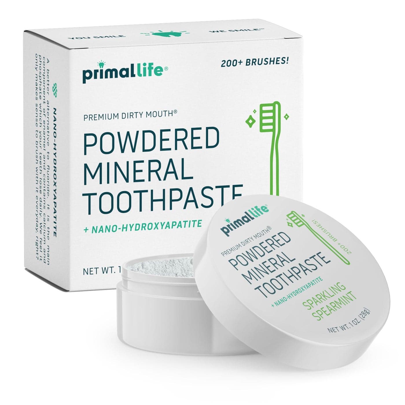 Primal Life Organics Dirty Mouth Toothpowder Tooth Cleaning Powder Flavored Essential Oils with Natural Kaolin Bentonite Clay Good for 200 Brushings Paleo Organic Vegan Spearmint 1 oz