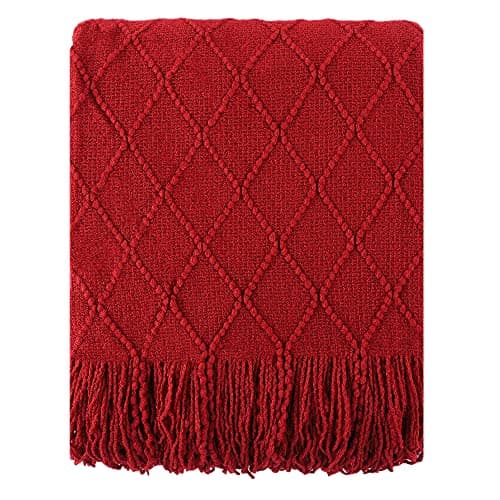 BATTILO HOME Christmas Decor Red Throw Blanket for Couch Boho Bed Throws for Foot of Bed Decorative Red Throws for Sofa Living Room 50x60