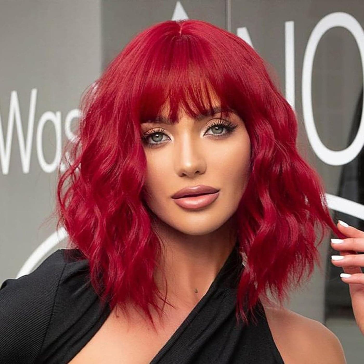 Red Wavy Wigs With Bangs Short Bob Wavy Wigs for Women Curly Synthetic Wig Wavy Cosplay Wig for Girls Daily Use Colorful Wigs14 Inch Red