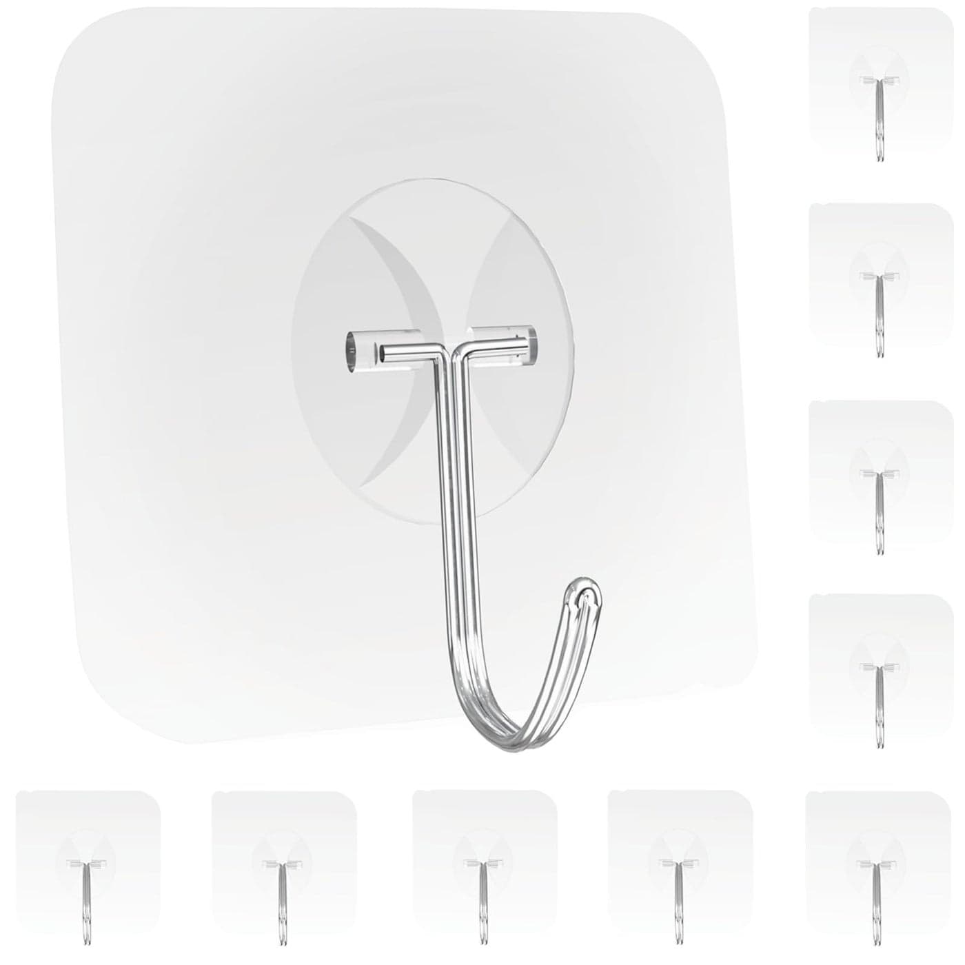 Latoxcaa Heavy Duty Adhesive Wall Hooks Strong Transparent Hold up to 22lb Waterproof Reusable Ideal for Kitchen Bathroom and Office 10 Pack