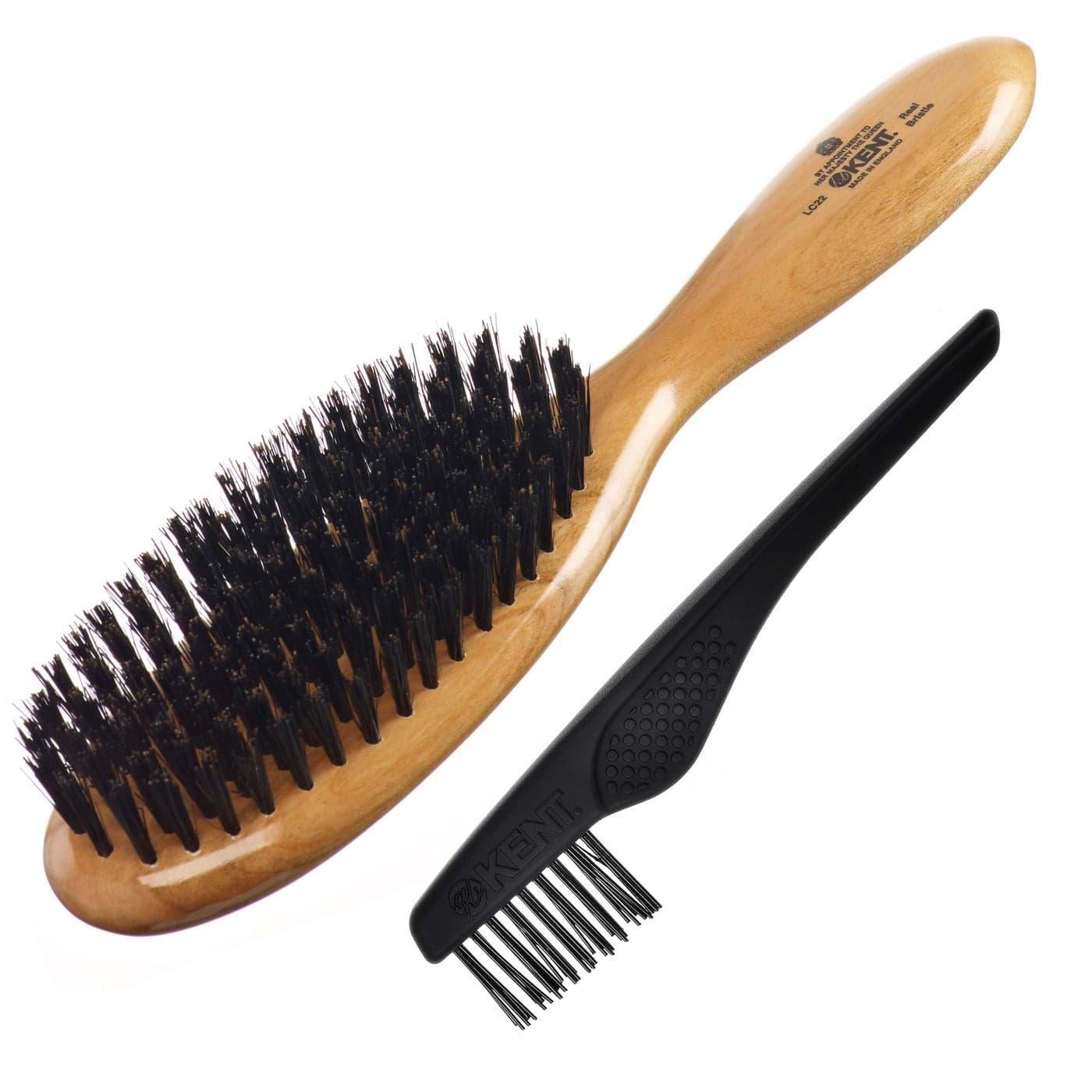 Kent LC22 Finest Hair Brushes for Women Detangler Dry Brush Made of Cherrywood Boar Bristle Oval Hairbrush for Medium to Thick Hair All Lengths Salon Style Straightening Pure Wood Brush from Kent