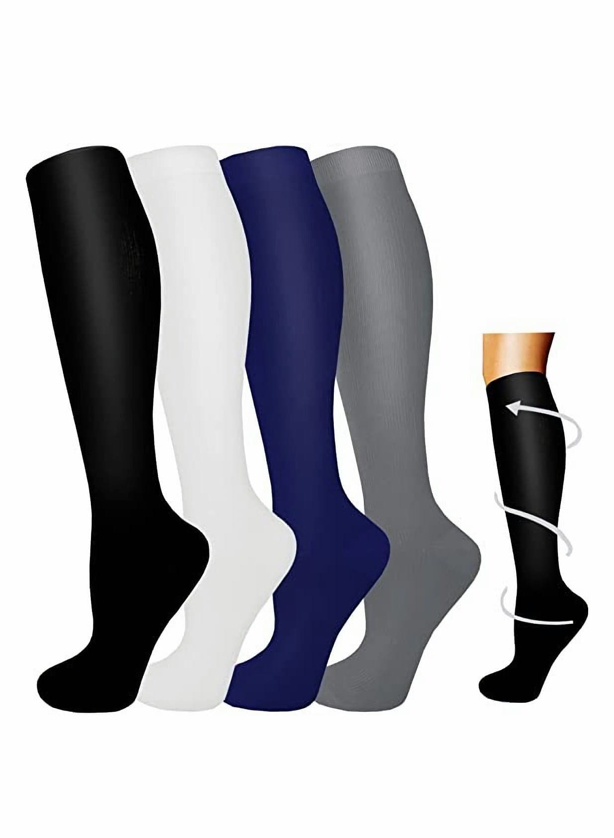 Compression Socks, 4 Pairs for Women and Men, 20-30 mmHg is Best Athletic, Travel, Running, Fitness, Reduce Calf Pain Faster Recovery(Multicolors) L/XL