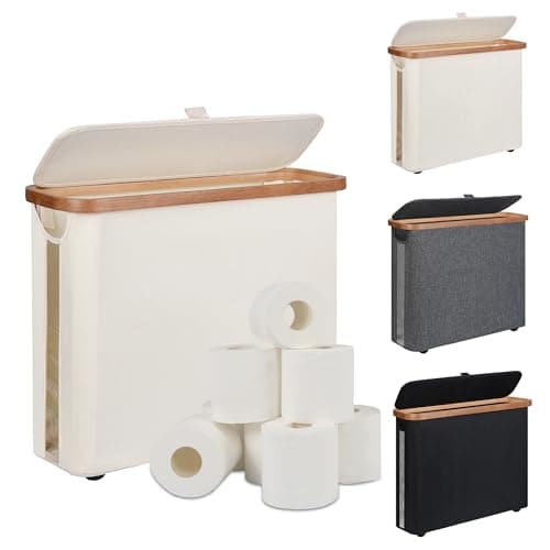 Toilet Paper Storage Basket with Lid The Ultimate Bathroom Organizer Free Standing Toilet Paper Holder for Up to 9 Mega Rolls Toilet Tissue Storage Bin with Handle for RV Closet Beige