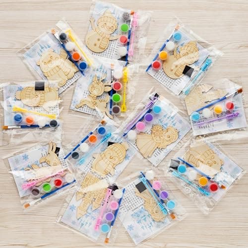 VENUSFIT Frozen Party Favors 12 PCS DIY Winter Wooden Painting Crafts with Bubble Wands Frozen Birthday Party Supplies Decorations Goodie Bag Fillers
