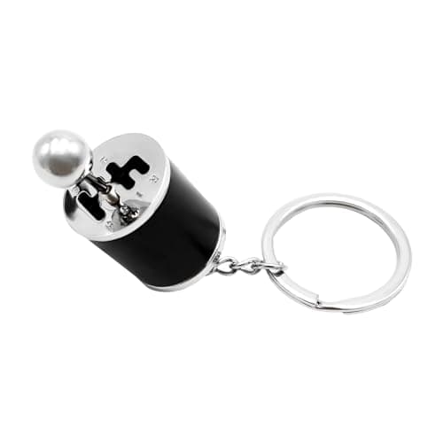 Kewucn Zinc Car Shifter Gear Keychain, Creative 6 Speed Manual Transmission Shift Lever Keyring, Auto Gearbox Shifter Key Chain (Black)