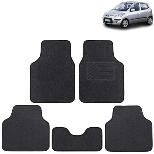 KINGSWAY Accessories Anti Slip Carpet Foot Mats Compatible with Hyundai I10 (Year 2007-2010 - All Model) | Set of 5 Pcs | Universal Fit Car Mats Designed to Protect Your Car Floor | Black