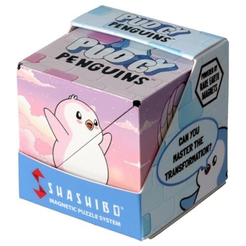 Shashibo Pudgy Penguins Shape Shifting Box STEM Fidget Toy with Ultra Strong Magnets Sensory Puzzle Cube Transforms Into 100 Shapes Easter Basket Stuffers Gift for Kids Polly