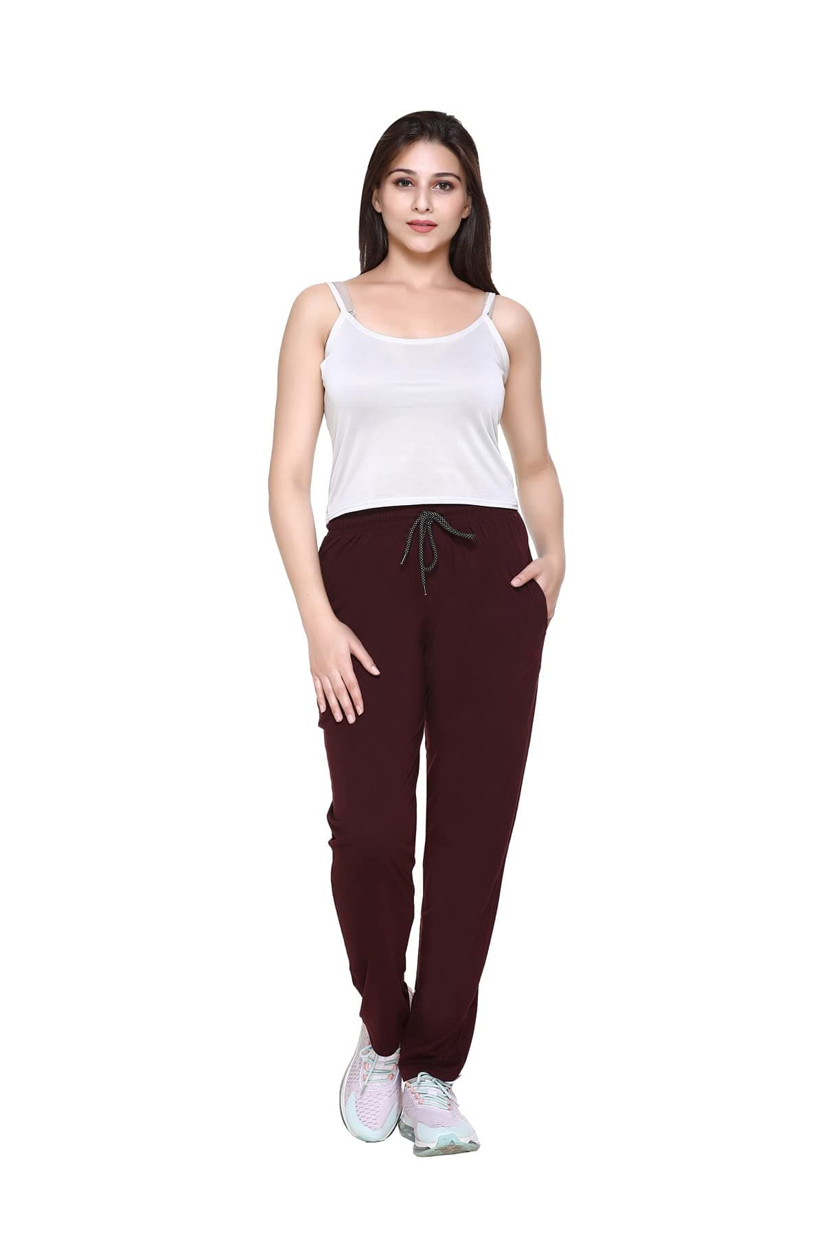 CUPID Women Relaxed Fit Cotton Lounge Pants, Comfortable Track Pant, Lower, Sports Trouser, Joggers n Daily Gym Wear for Ladies_Wine_M