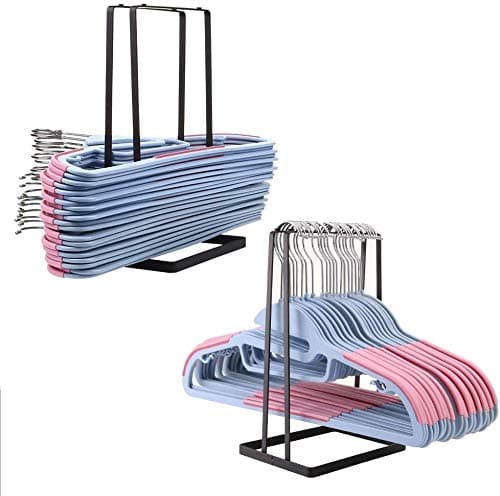 INDIAN DECOR 38790 Standing Clothes Hanger Stacker Holder, 2 pcs Drying Rack Caddy Premium Grade Iron for Tidier Laundry Room Closet Organizer, Hanger Caddy - Capacity Hold Up to 30 Hangers - Black