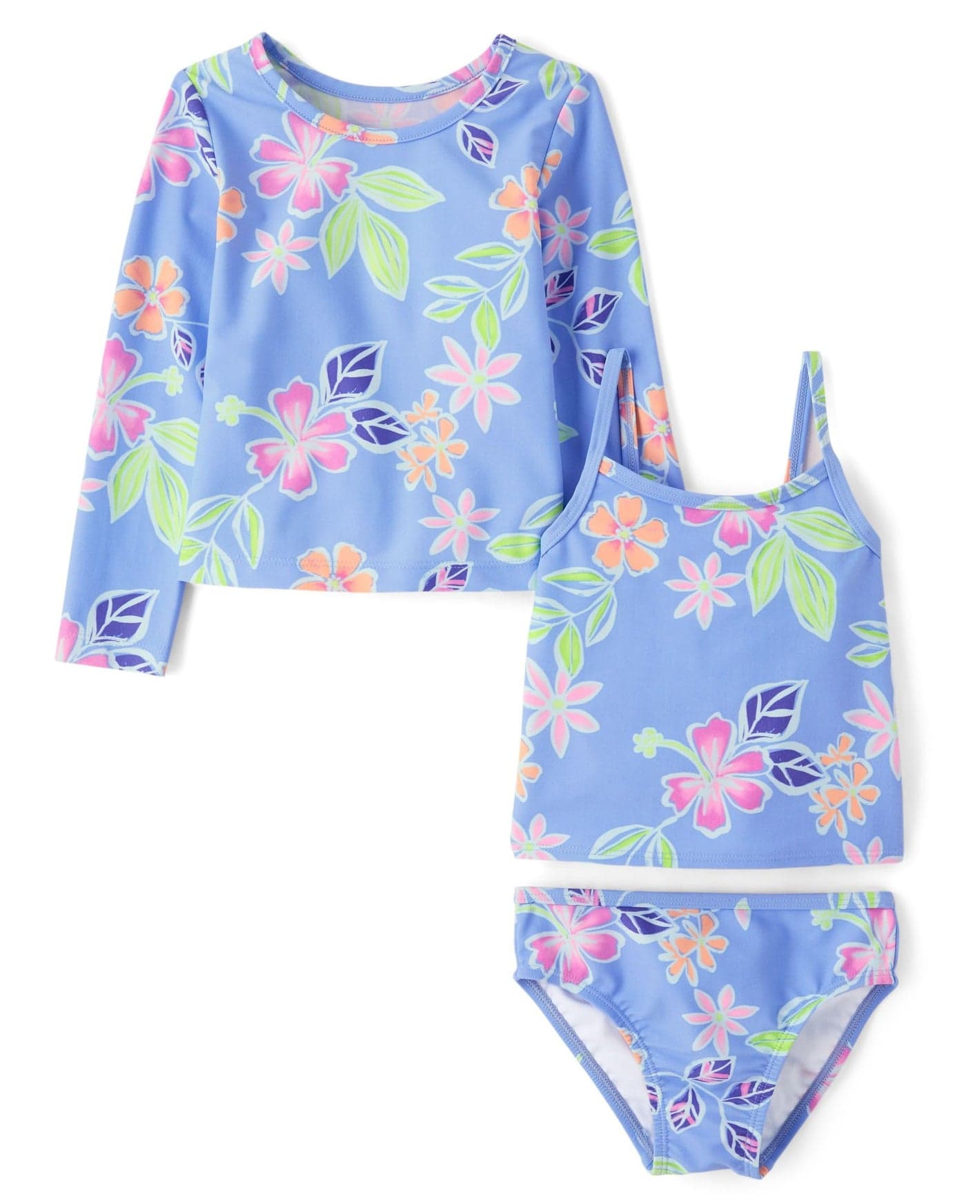 The Children's Place,Baby Girls,and Toddler Long Sleeve Rashguard and Tankini Swimsuit, 3 Piece Set,Bright Sky,3 Years