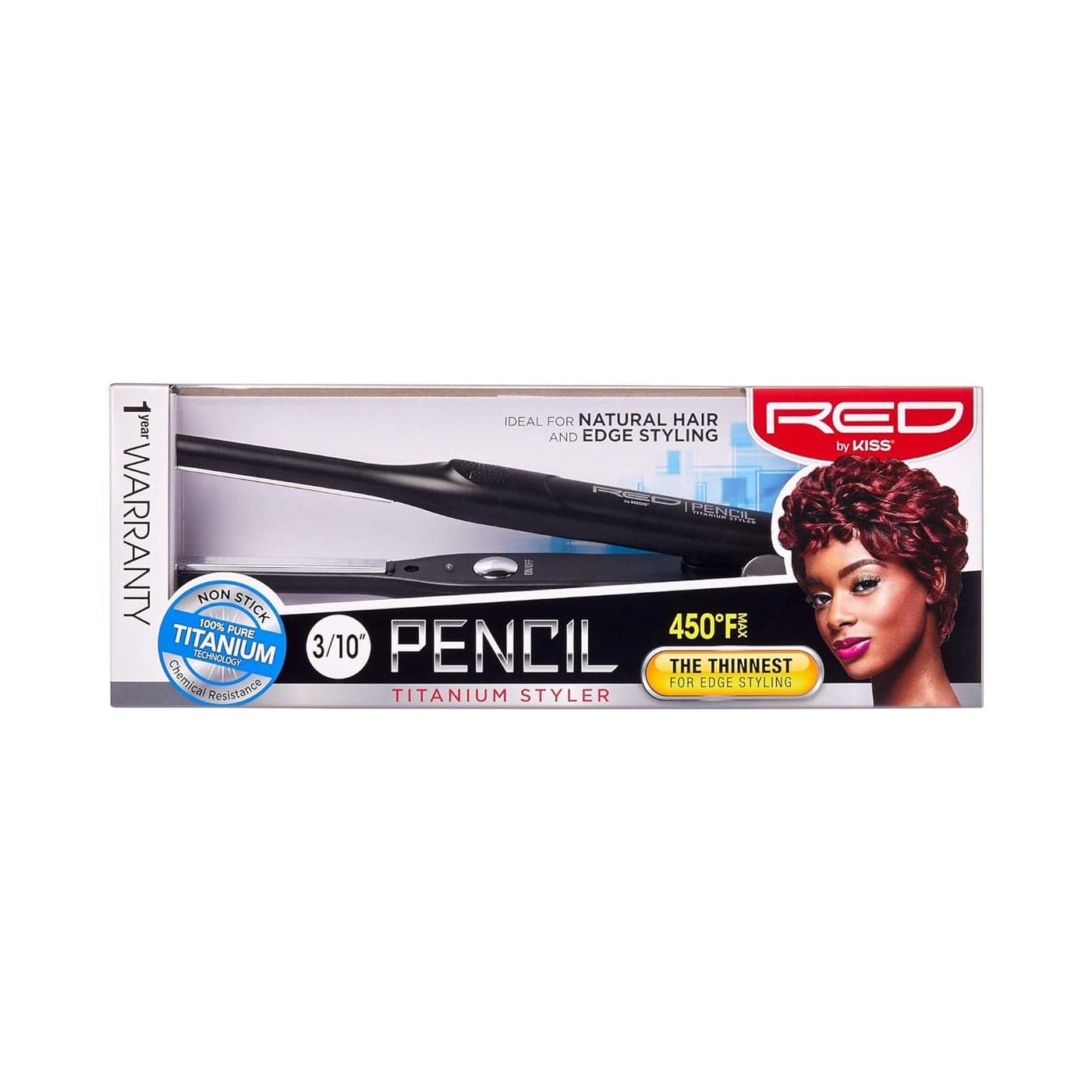 RED by KISS Titanium Styler Pencil Flat Iron 310 UltraPrecise Edge Pixie Cut Styling 450F Max Heat FrizzFree Instant Temperature Control Professional Home Use