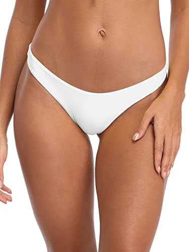 RELLECIGA Women's White Cheeky Brazilian Cut Bikini Bottom Size Large