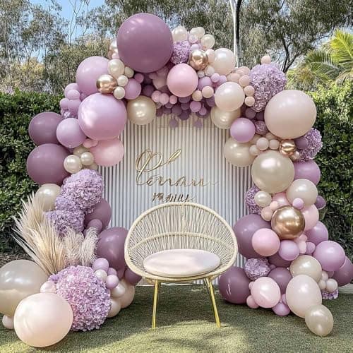 Dusty Purple Pink Balloon Arch Kit Double Stuffed Lavender White Sand Pearl Balloon Garland with Pastel Pink Lilac Blush Gold Latex for Baby Shower Birthday Wedding Valentines Party