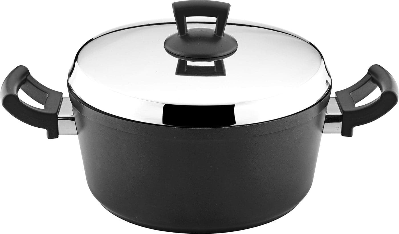 Hascevher Cast Aluminum Nonstick Stockpot with Stainless Steel Lid Cookware 4 Quart Black hg4