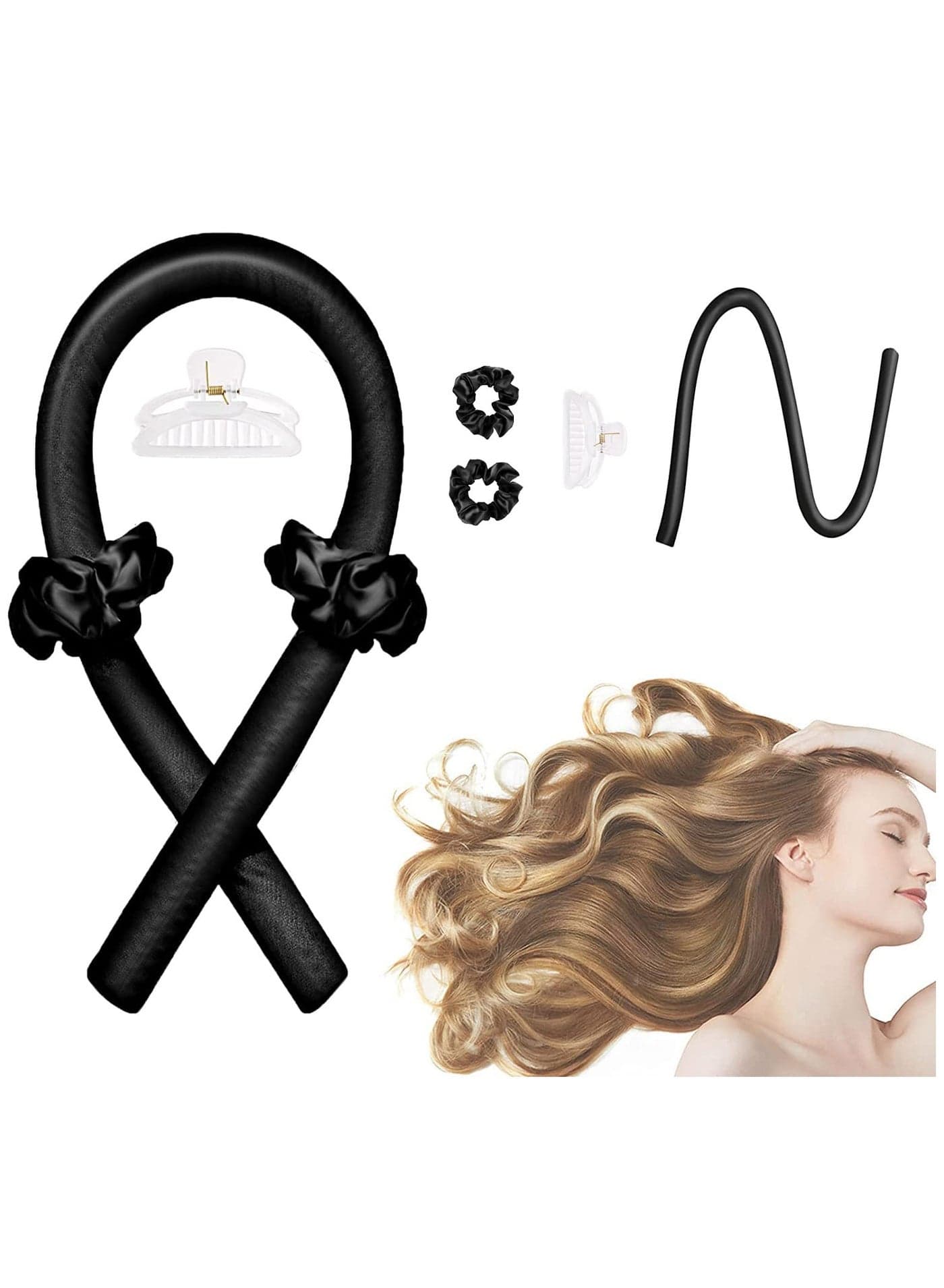 Heatless Curling Rod Headband No Heat Hair Curlers to Sleep in with Hair Clips and Scrunchie Sleeping Curls Silk Ribbon Hair Rollers
