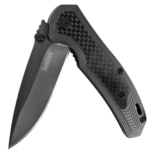 Kershaw Fringe Pocket Knife, 3-inch 8Cr13MoV Steel Blade with Gray Titanium Carbo-Nitride Coating, Carbon-Fiber Insert; SpeedSafe Assisted Opening, 8310