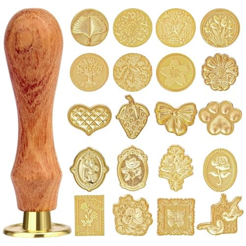 21 Pcs Wax Seal Stamp Kit Vintage Classic Brass Wax Stamp Seal Head with Wooden Handle for Wedding Party Invitation Greeting Cards Envelopes Gift Wrapping Letter