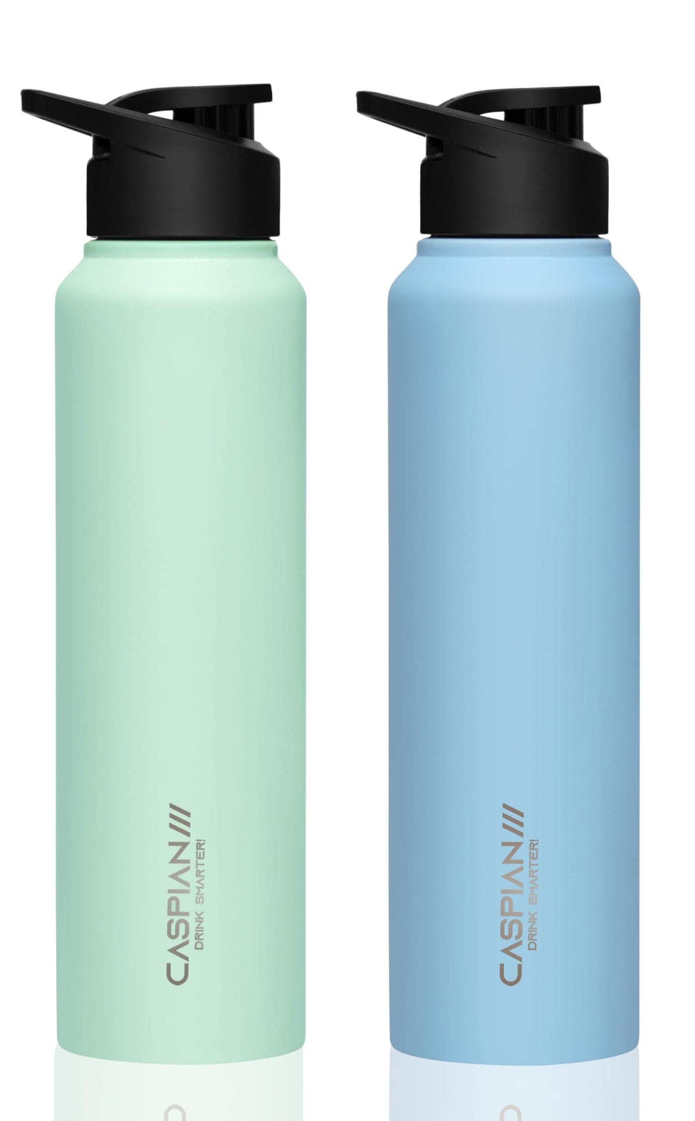 CASPIAN /// Hike Stainless Steel Sipper Water Bottle (Mist Green & Sky Blue, 1 Litre, Set of 2)| Leak Proof Thunder for Fridge Home Office Travel School Kids Boys Girls Adults Sports Gym Yoga
