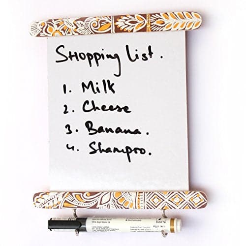 IVEI Wooden Fridge Magnet with a whiteboard and Hooks (Long, Chowk Art)