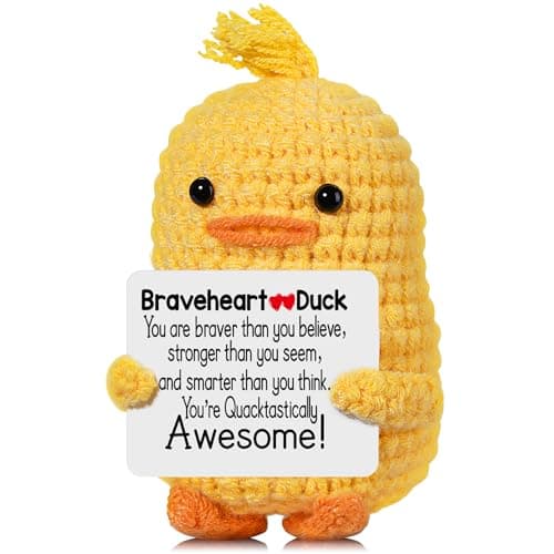 Inspirational Crochet Animals Stress Anxiety Relief Toys Positive Affirmation Companion Crochet Duck Handmade Mental Health Gifts for Women Men Cute Desk Decor for Friends Coworkers Birthday