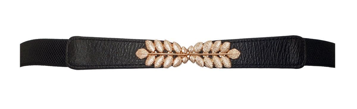 eVogues Plus size Leaf Interlocking Buckle Elastic Belt Black - One Size Plus
