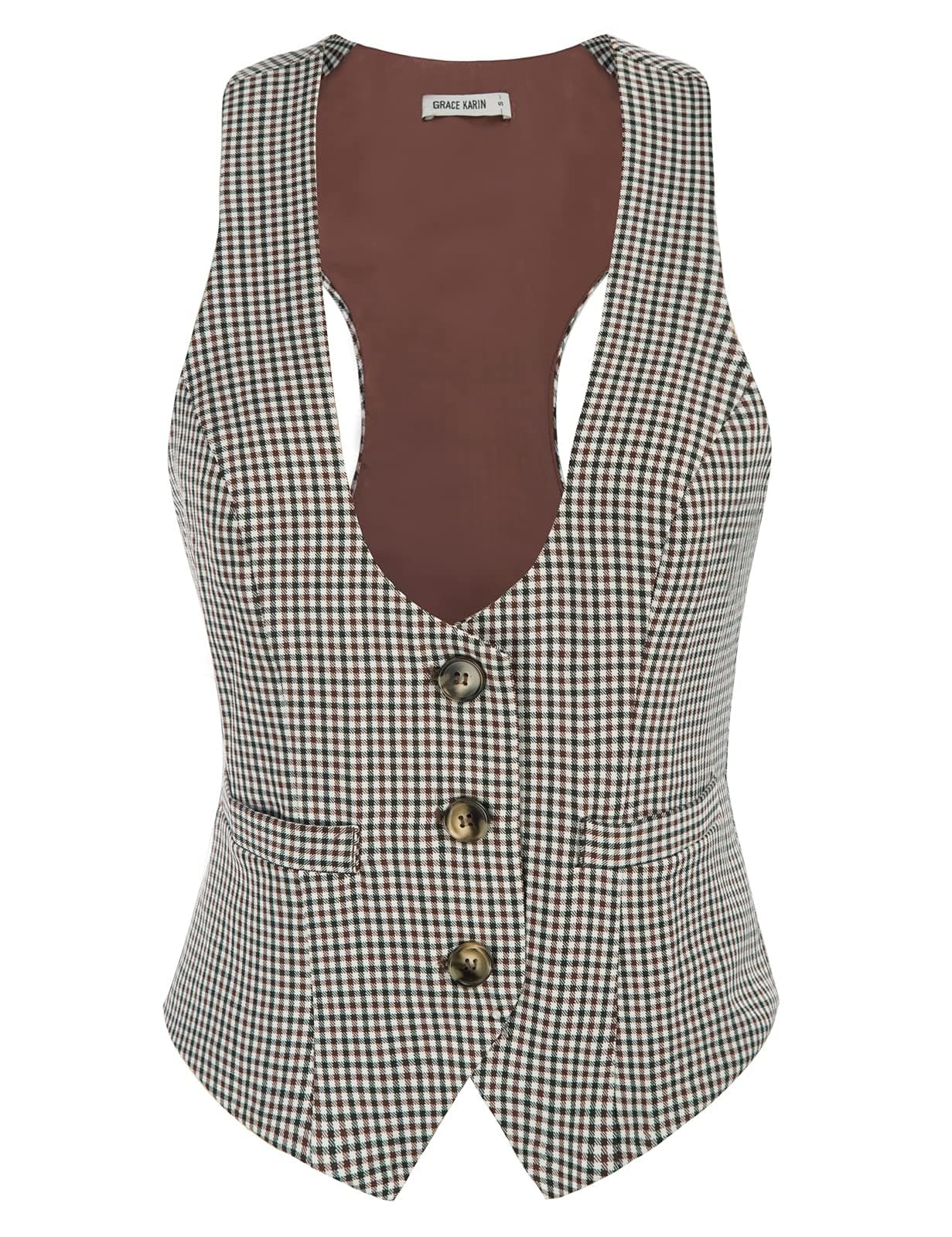 GRACE KARIN Vest for Women Steampunk Dressy Sleeveless Plaid Suit Vests(M, Plaid Coffee)