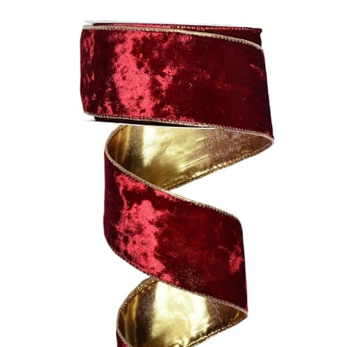 YAMA Red Velvet Gold Edge Wired 2 12 Inch Ribbon for Christmas Tree Gift Wrapping Crafts Wreath Bow Making Home Decor 5 Yards