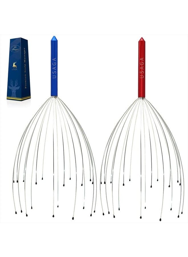 Head Massager Scalp Massager 20 Fingers Head Scratcher for Scalp Body Relaxing (Red & Blue)