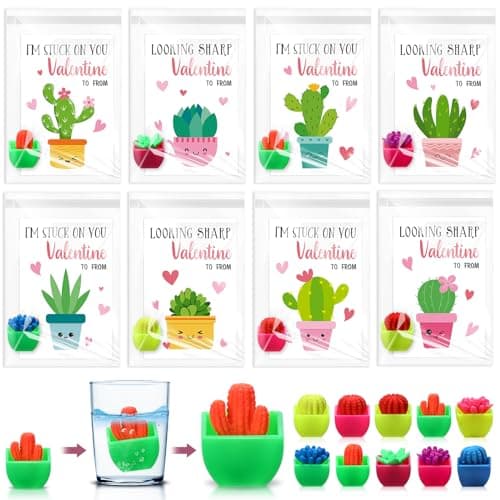 Capoda 48 Sets96 Pcs Valentines Day Toys with Cards for Classroom Valentines Exchange Gifts Hatching Cactus Grow in Water Succulent Swell Plants Bulk Class School Party Favors Prizes
