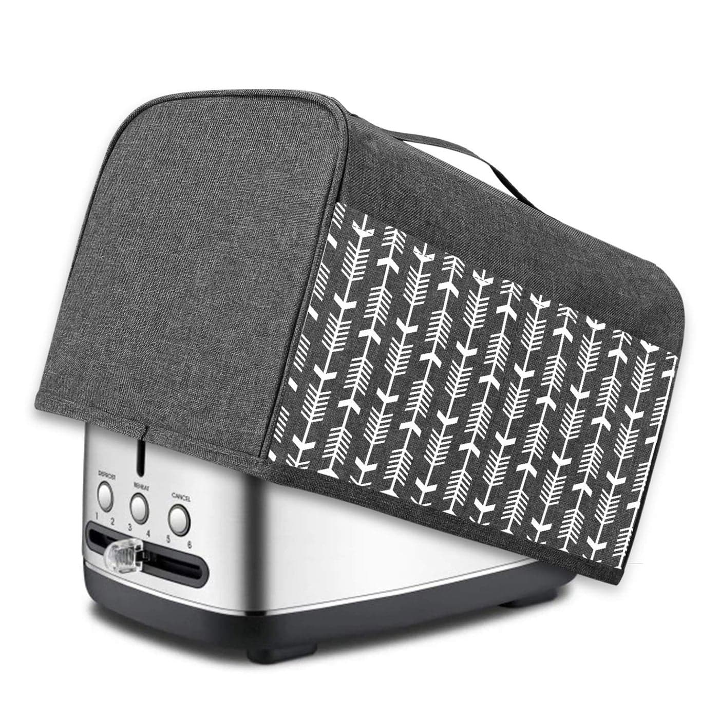 Yarwo 2 Slice Toaster Cover with Pockets and Top Handle, Nylon Toaster Cover Fits for Most Standard 2 slice Toasters, Gray with Arrow